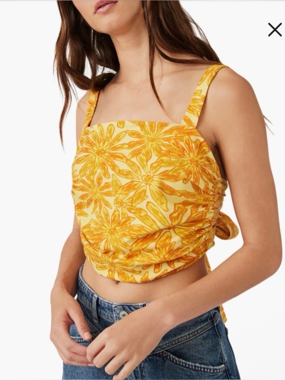 Free People All Tied Up Orange Yellow Crop Tie Front Tank Top SZ XS